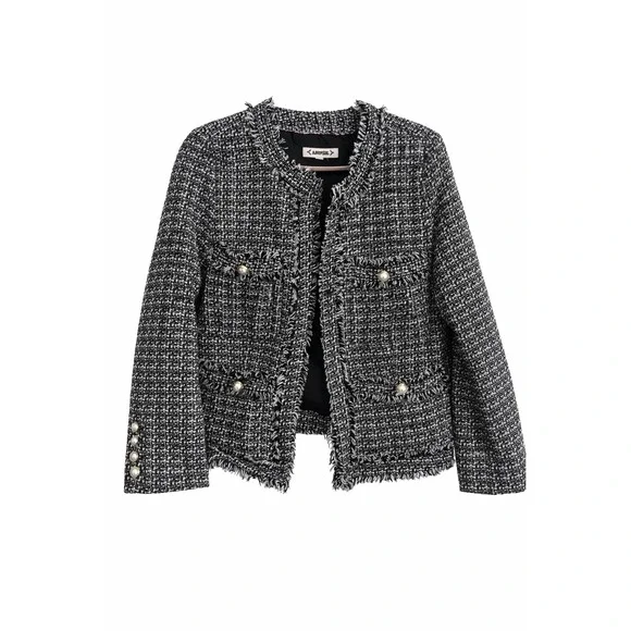 Nanette Lepore Black & White Tweed Open Front Blazer – Size 14 - Picture 1 of 8